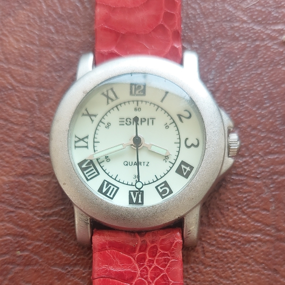 ​Vintage Esprit Roman & Arabic Ladies Watch Genuime Leather Timex Band Germany